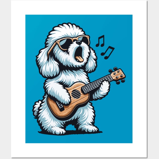 Dog Playing Guitar Singing Maltese Poodle Funny Doodle Wall Art by BraaiNinja